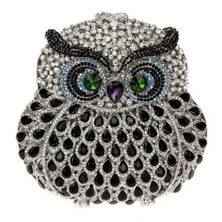 Owl-shaped Evening Clutch Bag with Luxury Crystals and Chain
