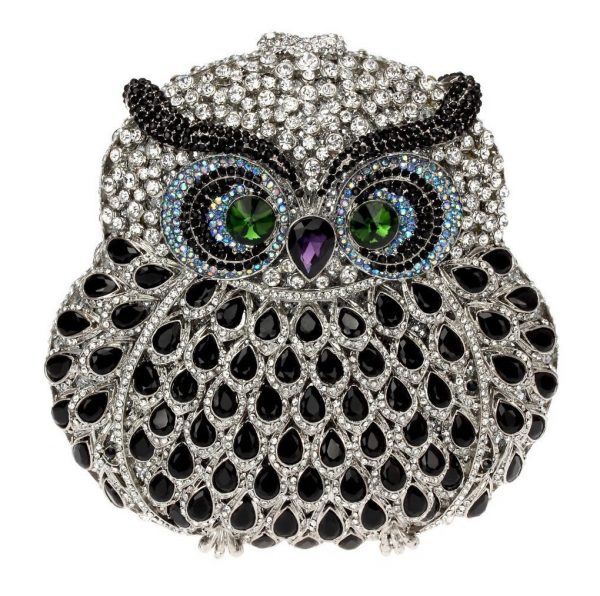 Owl-shaped Evening Clutch Bag with Luxury Crystals and Chain