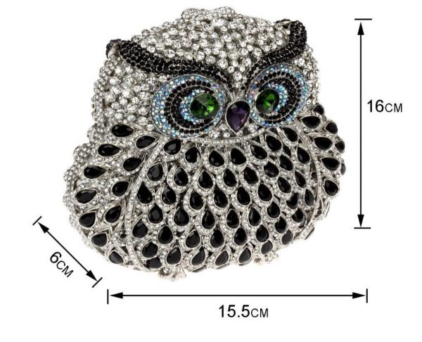 Owl-shaped Evening Clutch Bag with Luxury Crystals and Chain - Image 2