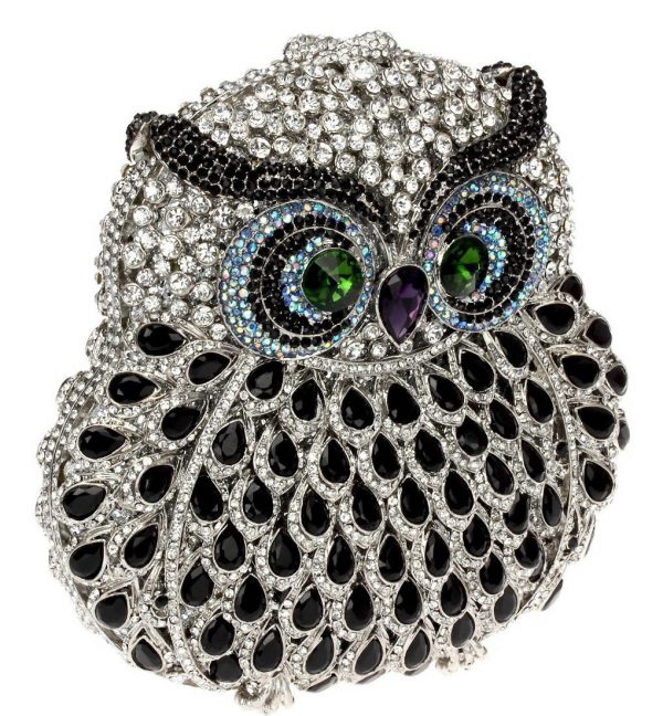 Owl-shaped Evening Clutch Bag with Luxury Crystals and Chain - Image 3
