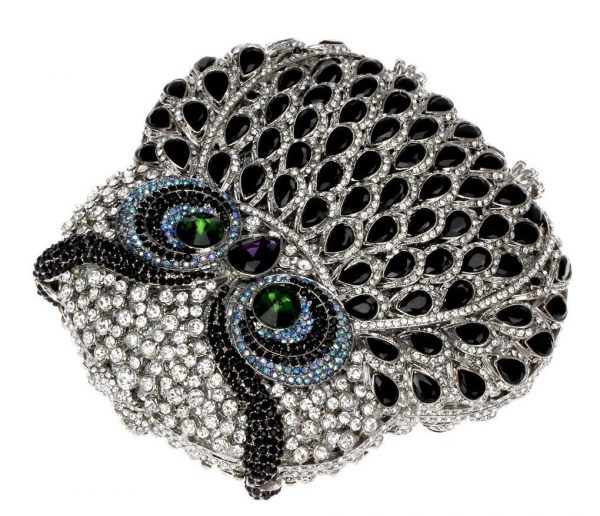 Owl-shaped Evening Clutch Bag with Luxury Crystals and Chain - Image 9