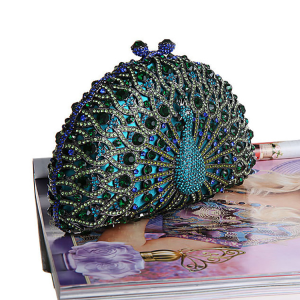 Luxury Peacock Ladies Clutch Evening Bag for Wedding with Colorful Crystals - Image 2