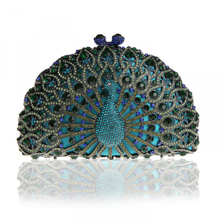 Luxury Peacock Ladies Clutch Evening Bag for Wedding with Colorful Crystals