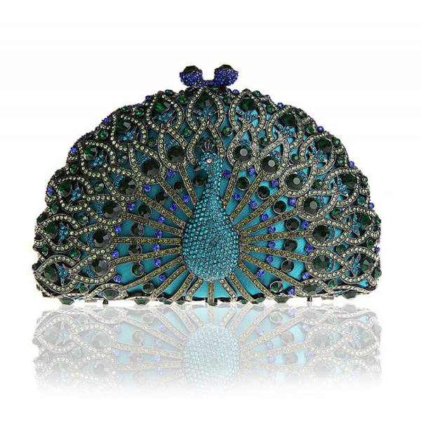 Luxury Peacock Ladies Clutch Evening Bag for Wedding with Colorful Crystals