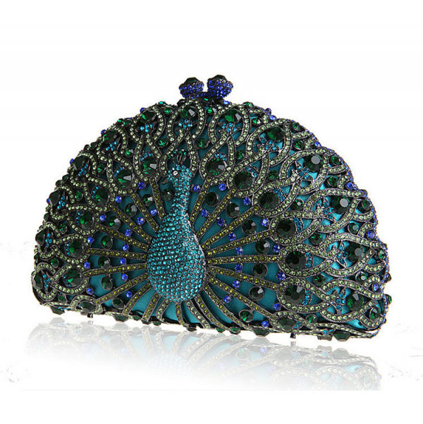 Luxury Peacock Ladies Clutch Evening Bag for Wedding with Colorful Crystals - Image 3