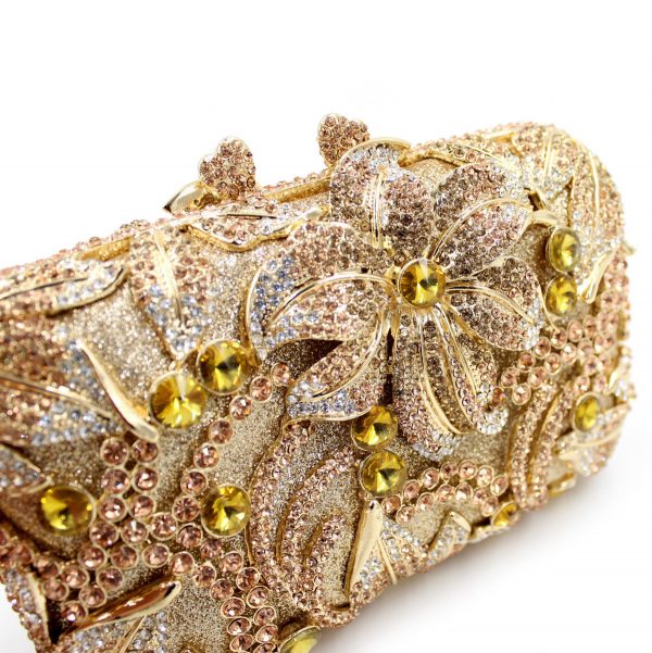 European and American Style Lady Small Clutch Bag Flower Patterns with Multicolored Crystals - Image 2