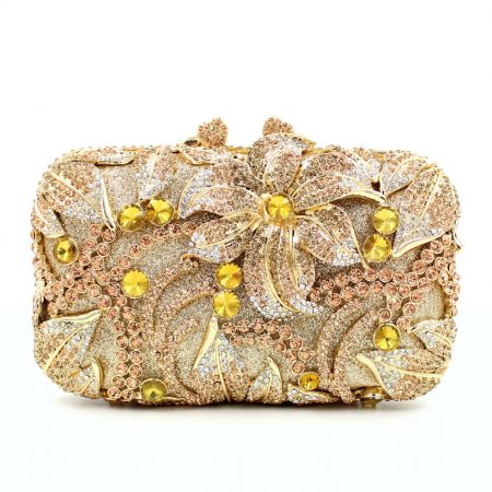 European and American Style Lady Small Clutch Bag Flower Patterns with Multicolored Crystals