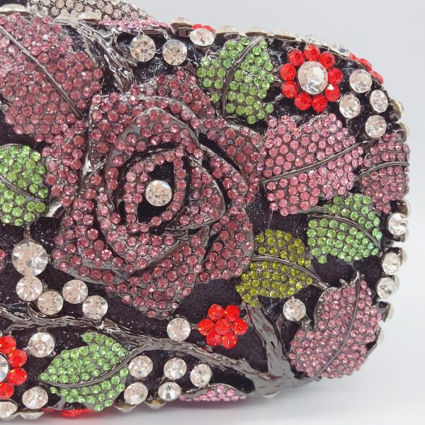 Square Clutch Handbag for Women with Crystal Red Rose Patterns Silver Chain - Image 7