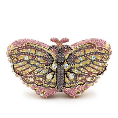 Heart-Shaped Butterfly Colored Crystal Evening Clutch for Women Golden Chain