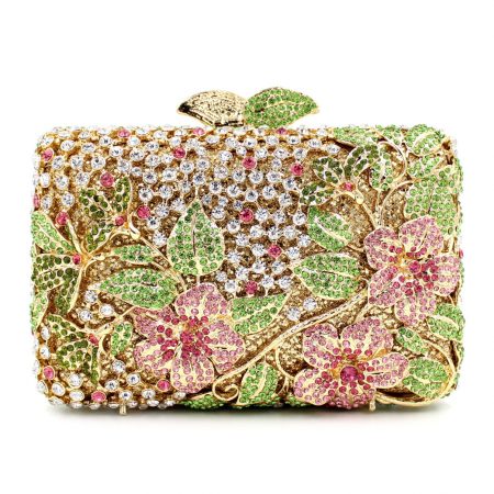 New Women Brand Rhinestones Square Floral Evening Clutch Bags Colored Crystals