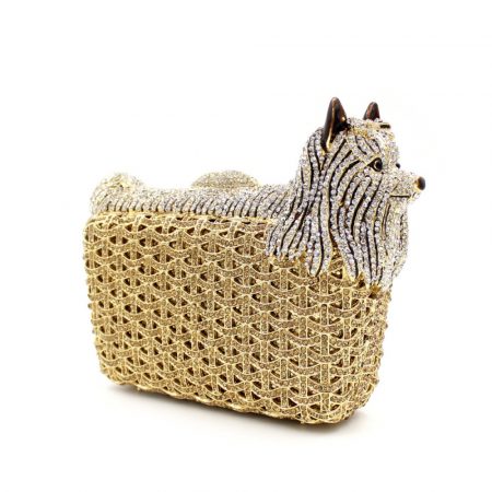 Cute Dog-Shaped Silver/Gold Crystal Evening Bag for Lady with Metal Chain