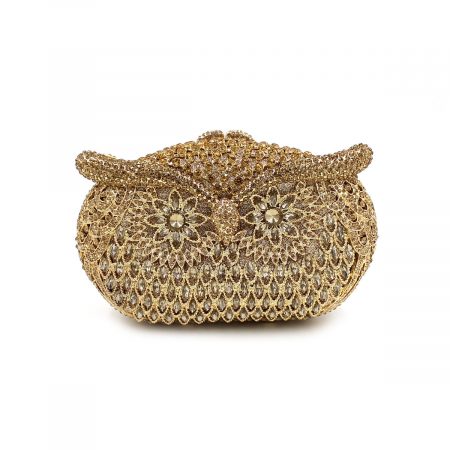 Golden Owl-shaped Crystal Evening Clutch Bag with Chain