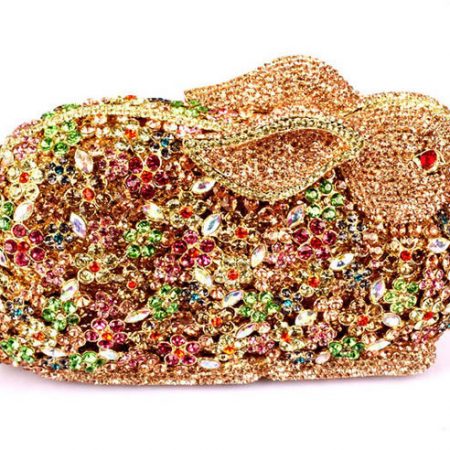 Luxurious Golden Rabbit Evening Clutch Alloy Hard Case Deco with Crystals
