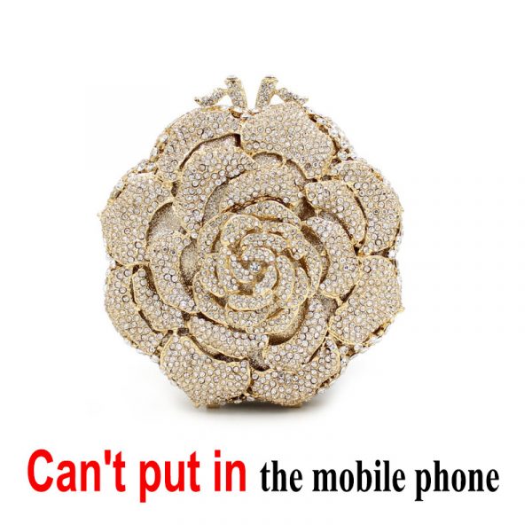 Skeleton Design Golden Crystal Clutch Bag In Rose Flower Shape - Image 2