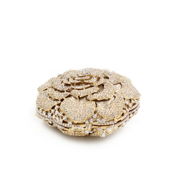 Skeleton Design Golden Crystal Clutch Bag In Rose Flower Shape - Image 5
