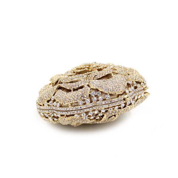 Skeleton Design Golden Crystal Clutch Bag In Rose Flower Shape - Image 6