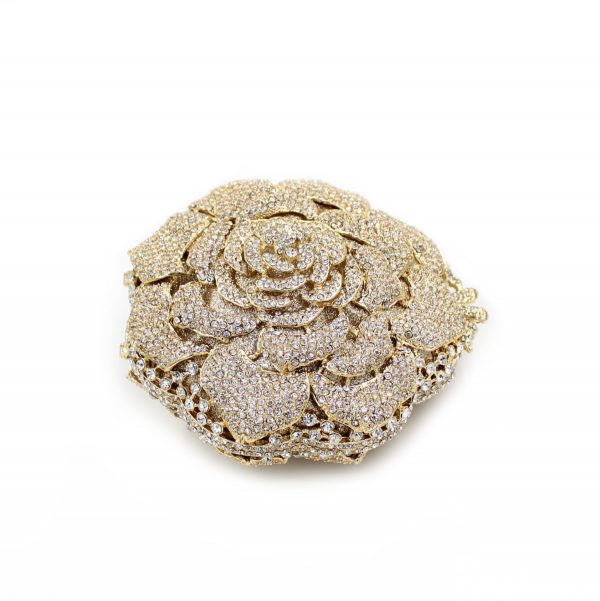 Skeleton Design Golden Crystal Clutch Bag In Rose Flower Shape - Image 7