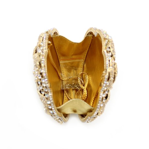 Skeleton Design Golden Crystal Clutch Bag In Rose Flower Shape - Image 8