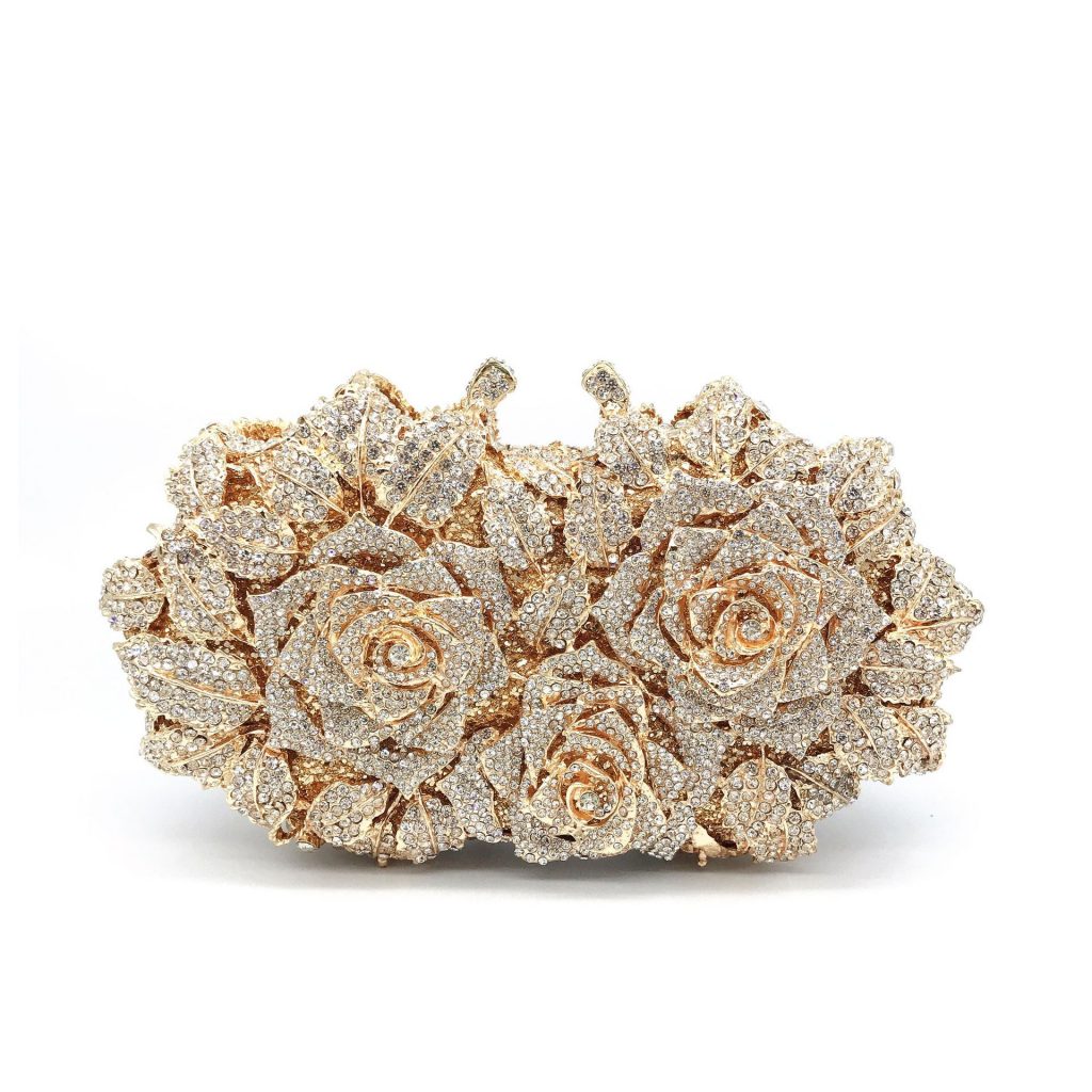 golden rose flower crystal bag