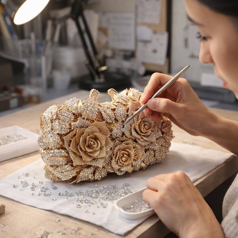 Rose Flower Bag Crystal Hand Setting