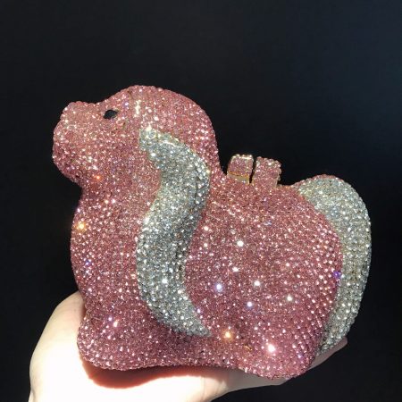 pink dog-shaped crystal clutch