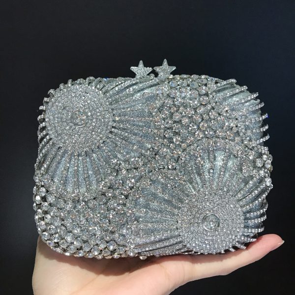 Silver box crystal clutch