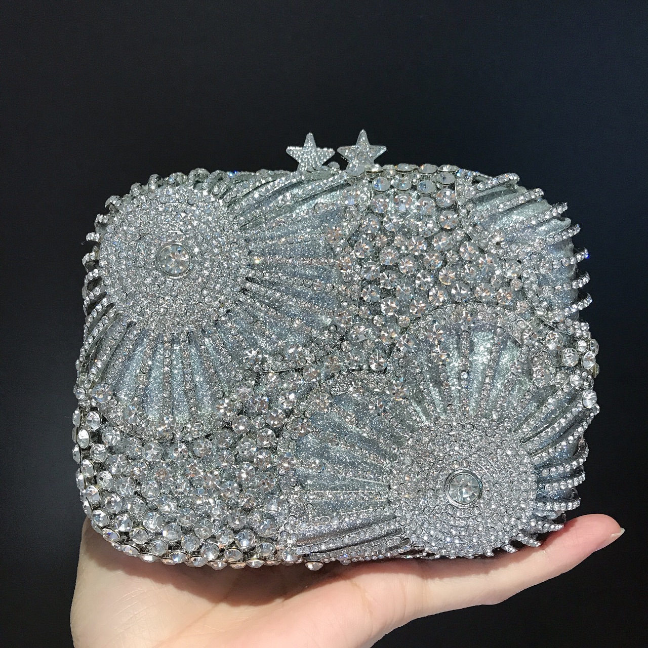 Silver box crystal clutch