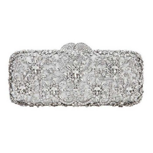 Square Floral Crystal Bridal Clutch