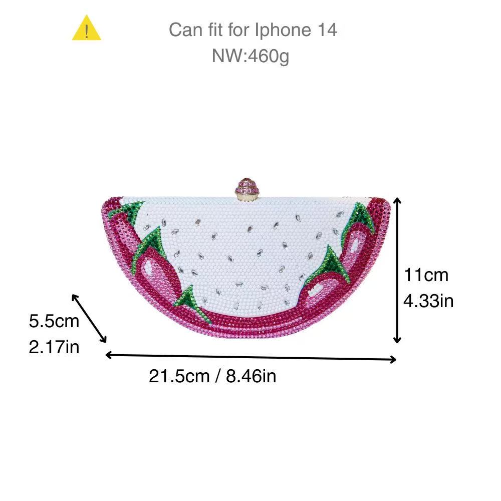 Dragon Fruit Inspired Watermelon Crystal Clutch Bag with Top Handle - Image 3