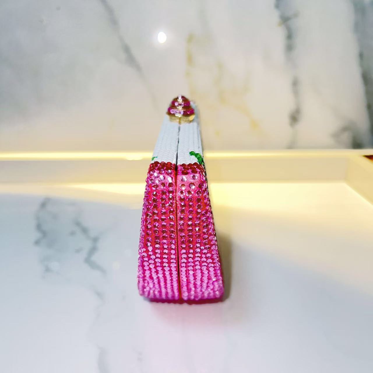Dragon Fruit Inspired Watermelon Crystal Clutch Bag with Top Handle - Image 5