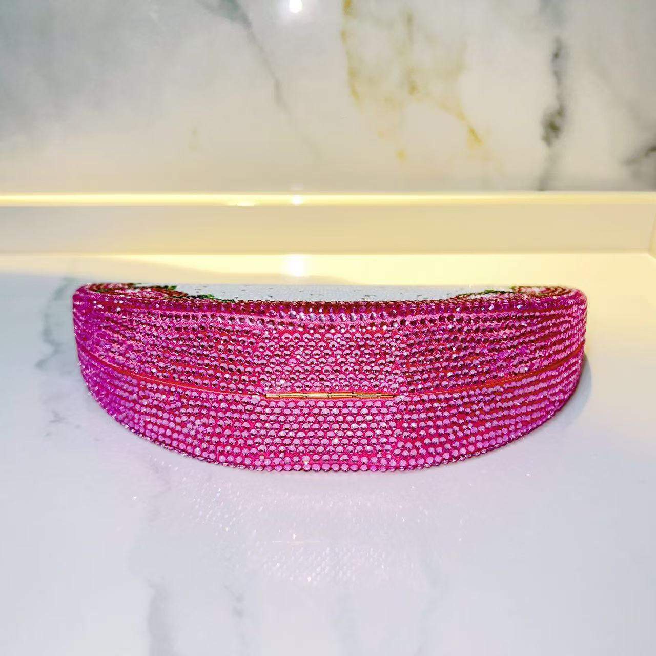 Dragon Fruit Inspired Watermelon Crystal Clutch Bag with Top Handle - Image 6