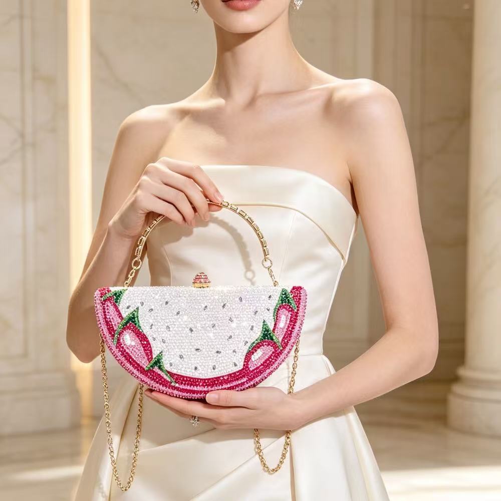 Dragon Fruit Inspired Watermelon Crystal Clutch Bag with Top Handle - Image 9
