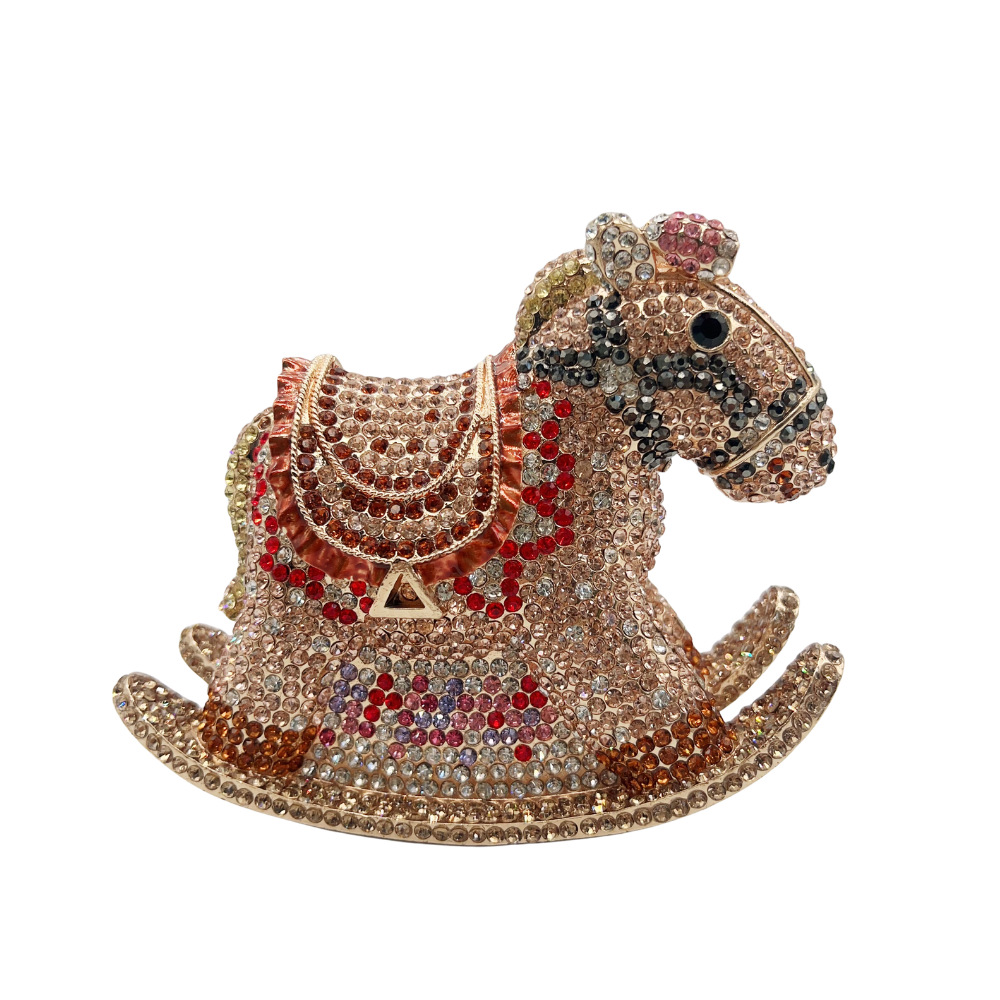 golden chocolate rocking horse crystal clutch