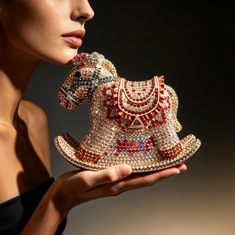 Rocking Horse Crystal Evening Bag with Chain - Image 7