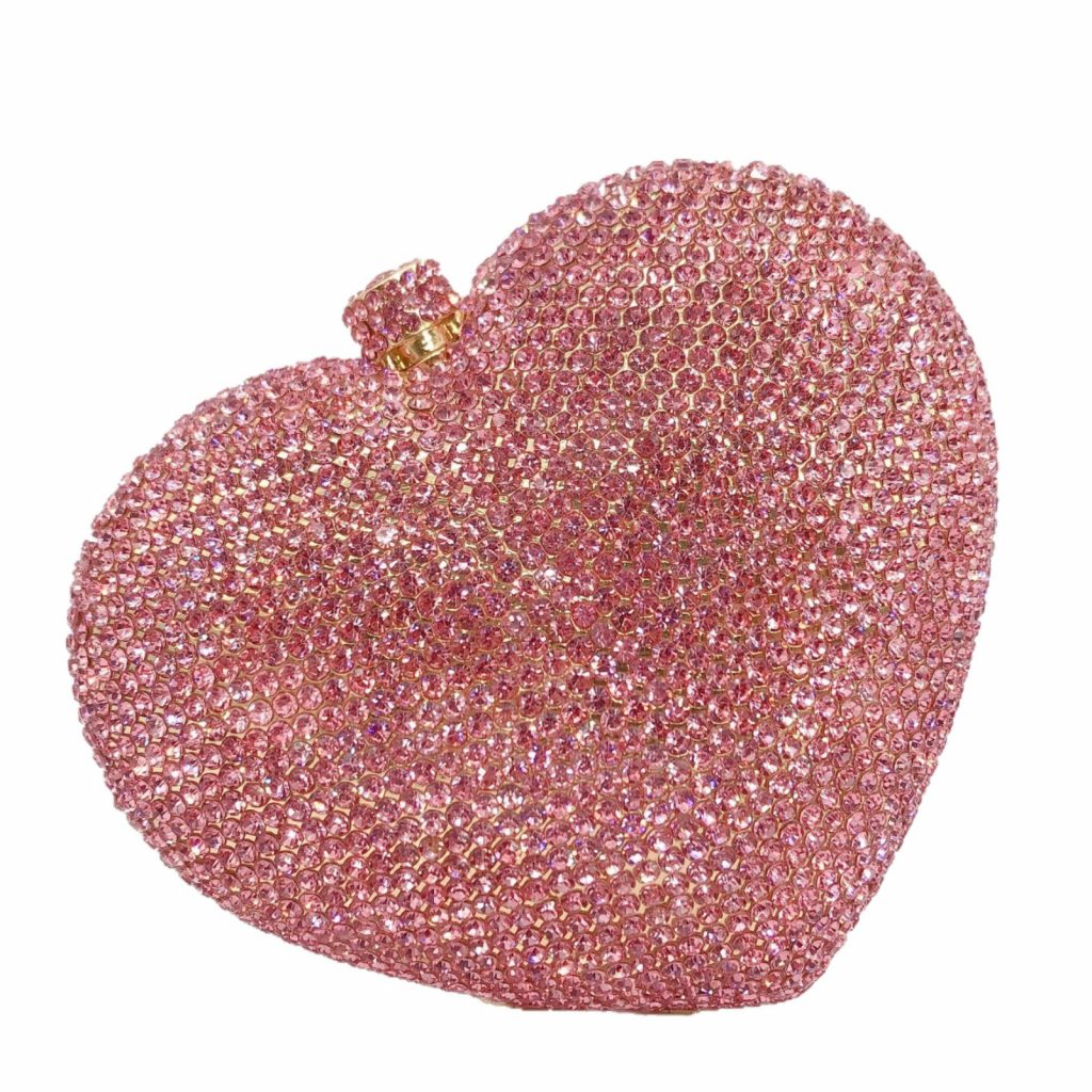 pink heart crystal clutch
